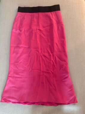 Dolce & Gabbana Hot Pink Midi Skirt with Black Waistband